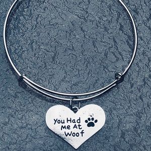 Silver stacking bracelet dog charm slip on